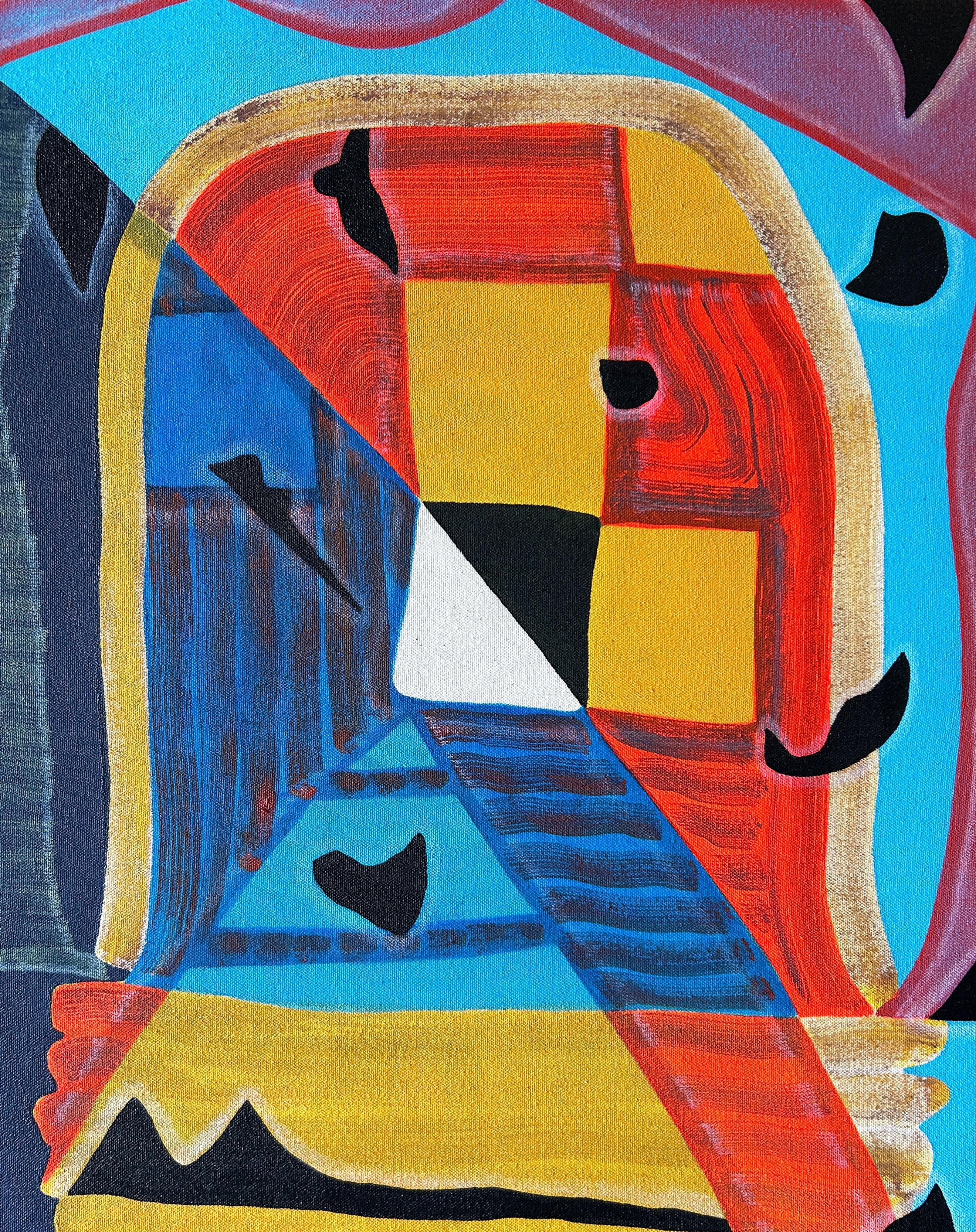"Senza titolo (CVS272)" Pittura astratta geometrica contemporanea rossa, blu e gialla - Mixed Media Art di Max Manning