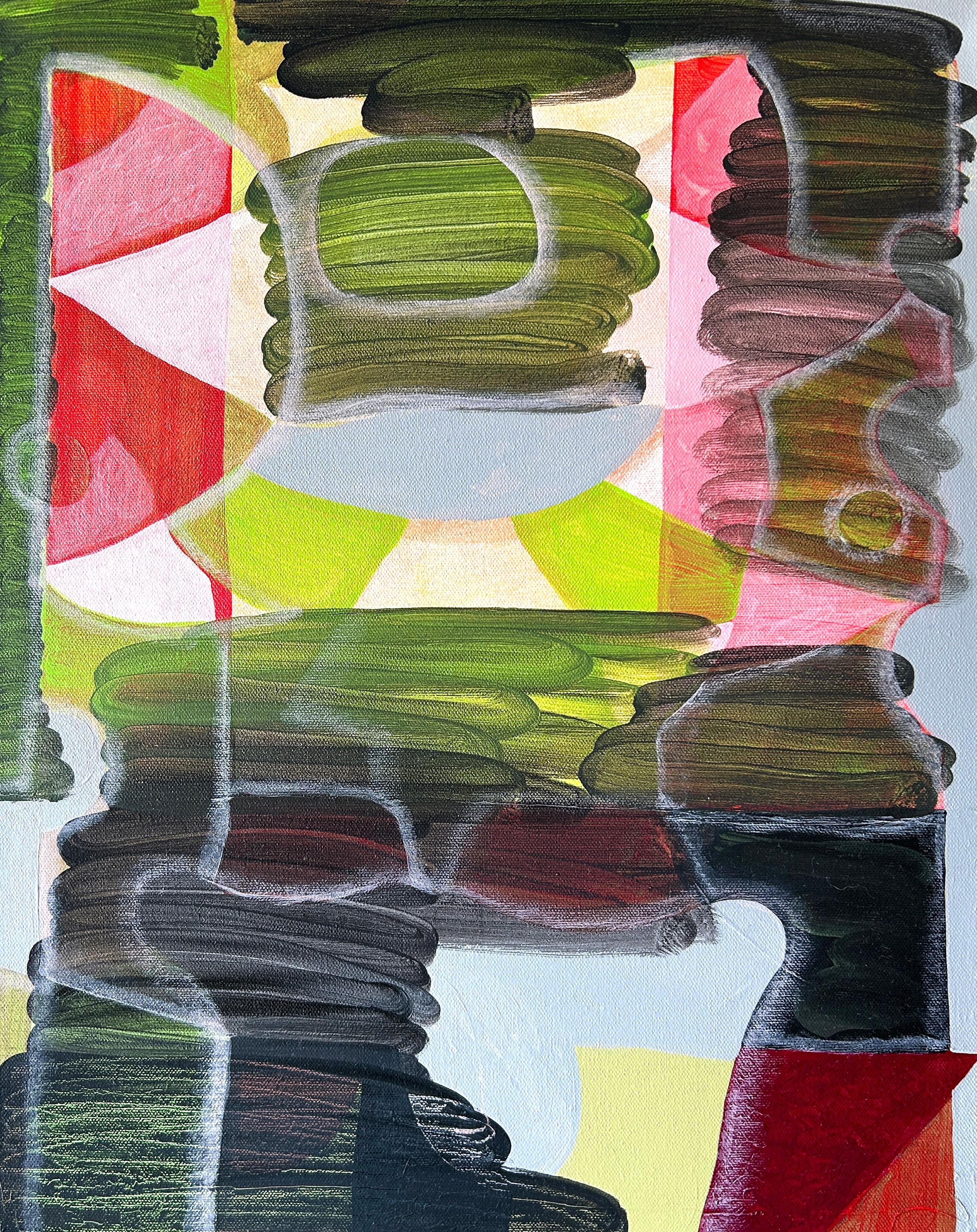 "Senza titolo (CVS273)" Pittura astratta geometrica contemporanea in rosso, blu e verde - Mixed Media Art di Max Manning