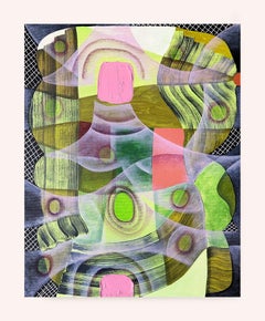 “Untitled (CVS274)” Contemporary Green and Pink Geometric Abstract Painting