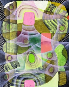 “Untitled (CVS274)” Contemporary Green and Pink Geometric Abstract Painting