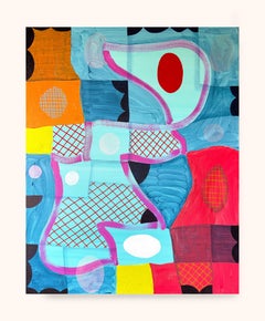 Ohne Titel (CVS276) Contemporary Blue, Pink & Yellow Geometric Abstract Painting