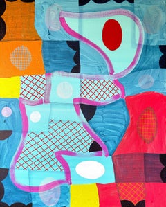 “Untitled (CVS276)” Contemporary Blue, Pink & Yellow Geometric Abstract Painting