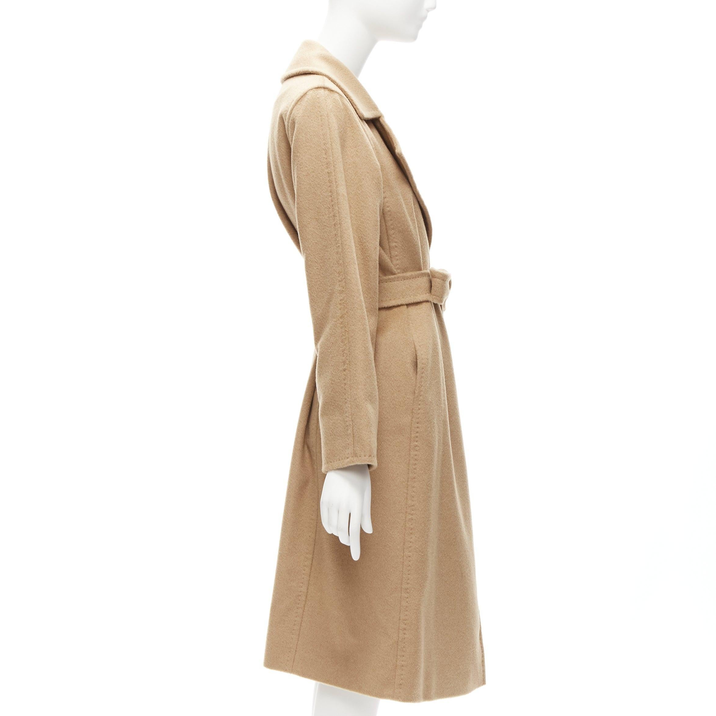 Women's MAX MARA 100% camel tan collared longline belted wrap coat FR36 S