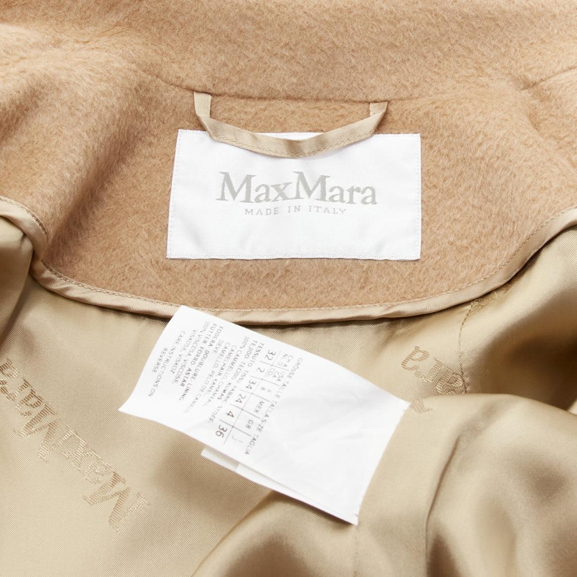 MAX MARA 100% camel tan collared longline belted wrap coat FR36 S 4