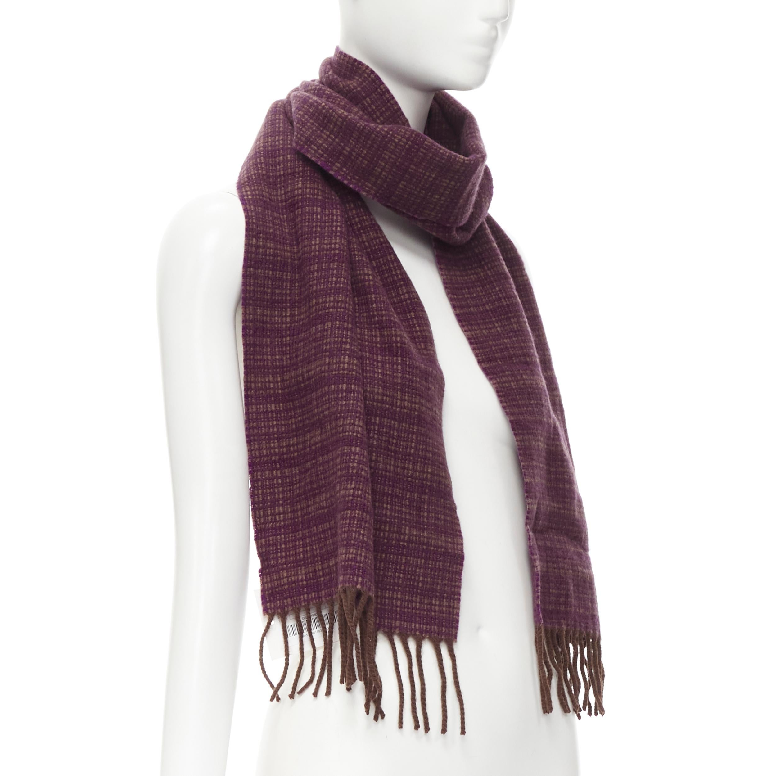Black MAX MARA 100% cashmere brown purple woven tassel fringe scarf For Sale