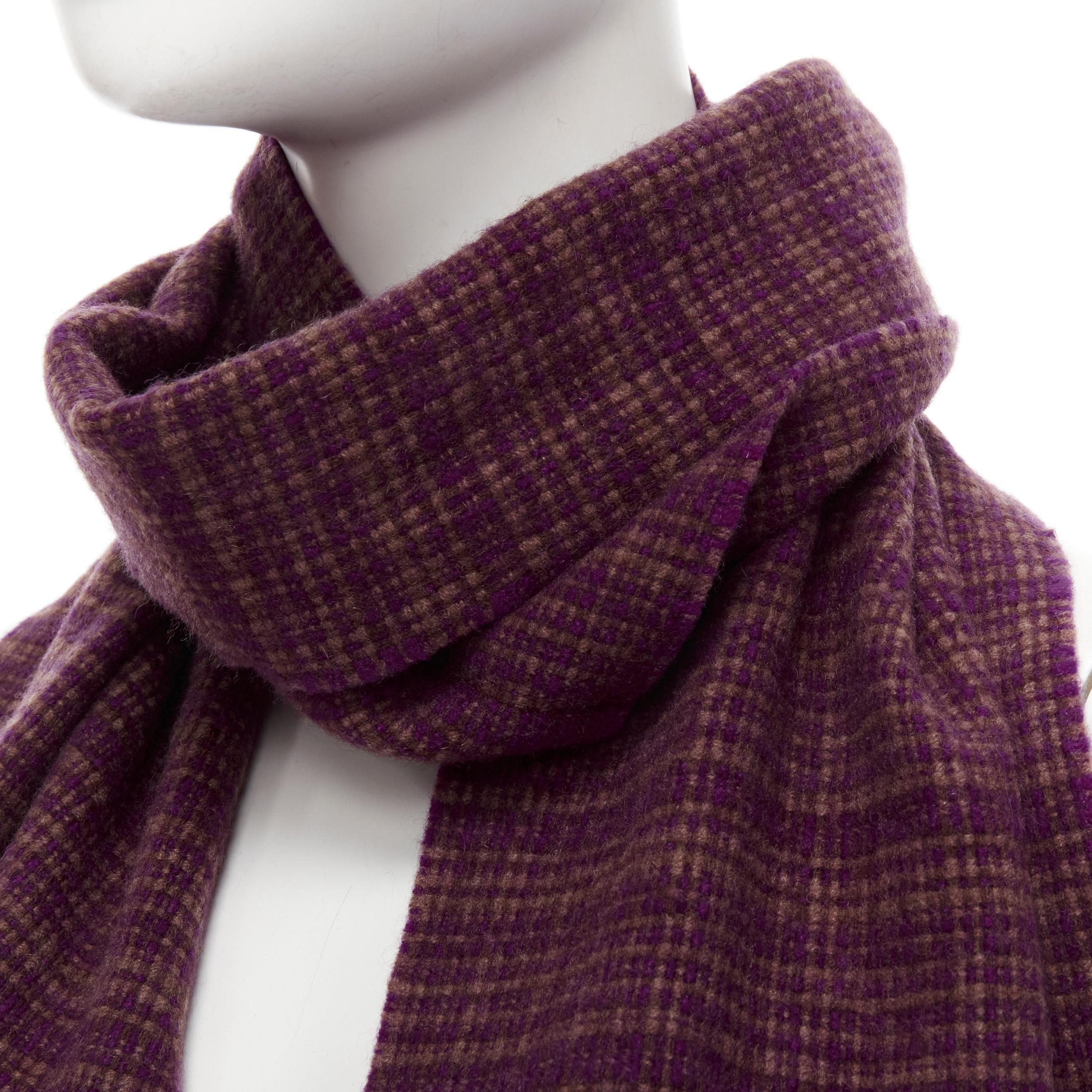 MAX MARA 100% cashmere brown purple woven tassel fringe scarf For Sale 1