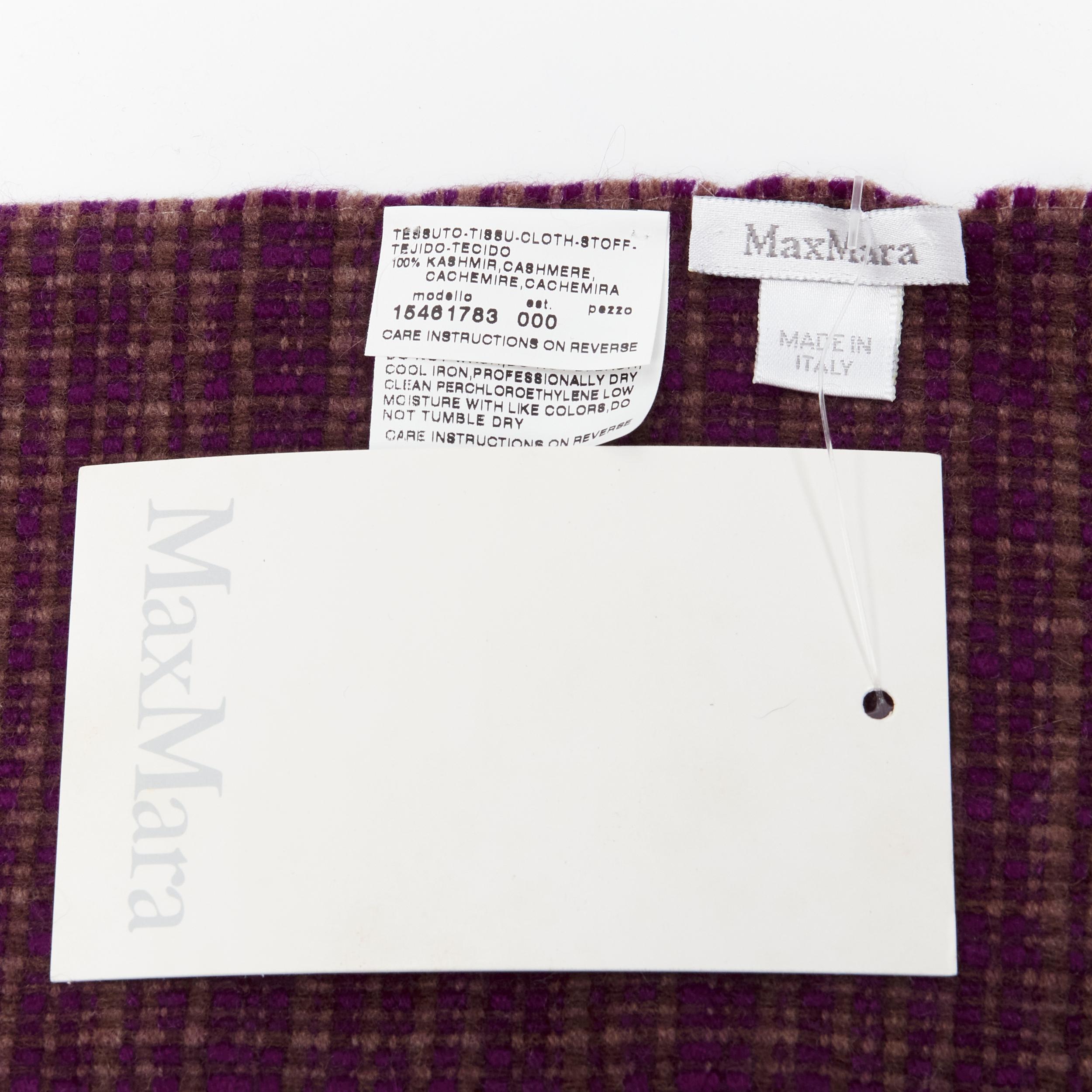 MAX MARA 100% cashmere brown purple woven tassel fringe scarf For Sale 2