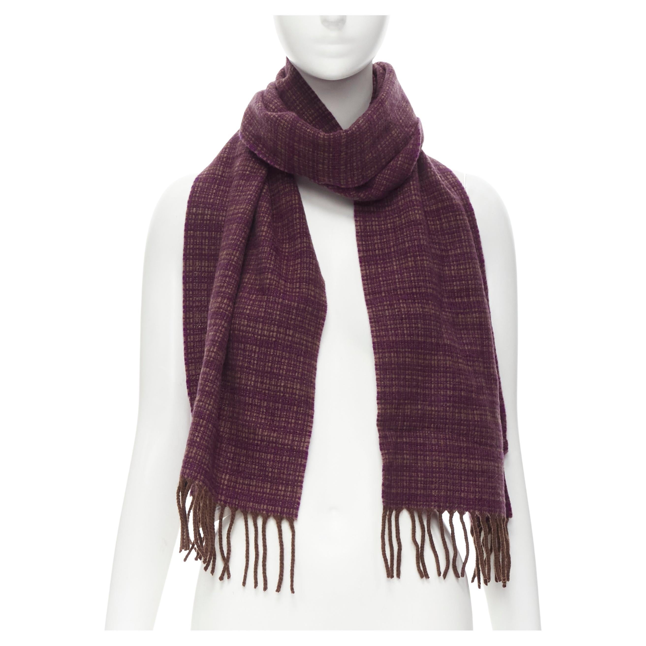 MAX MARA 100% cashmere brown purple woven tassel fringe scarf For Sale