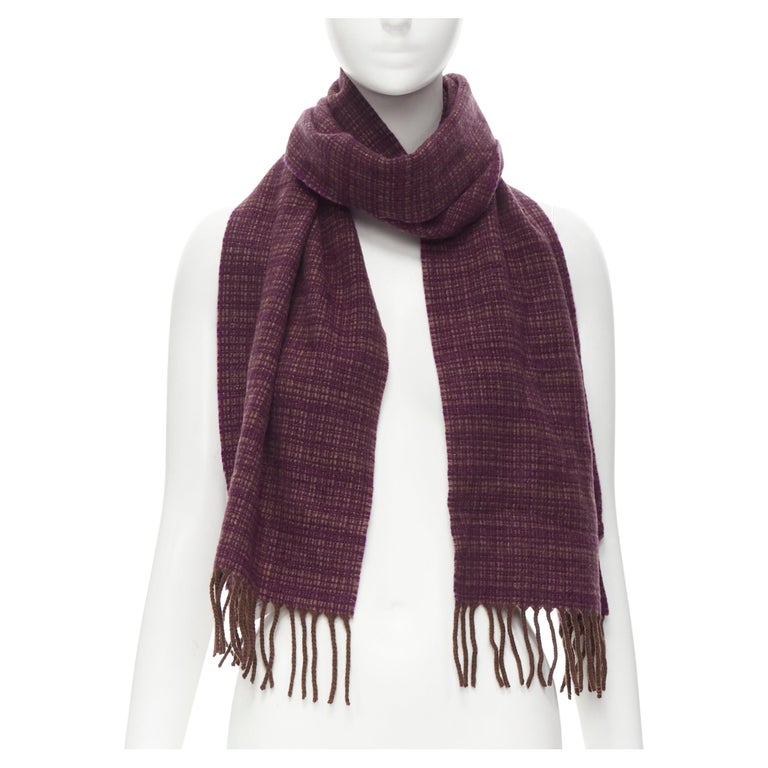 MAX MARA 100% cashmere brown purple woven tassel fringe scarf For Sale at  1stDibs