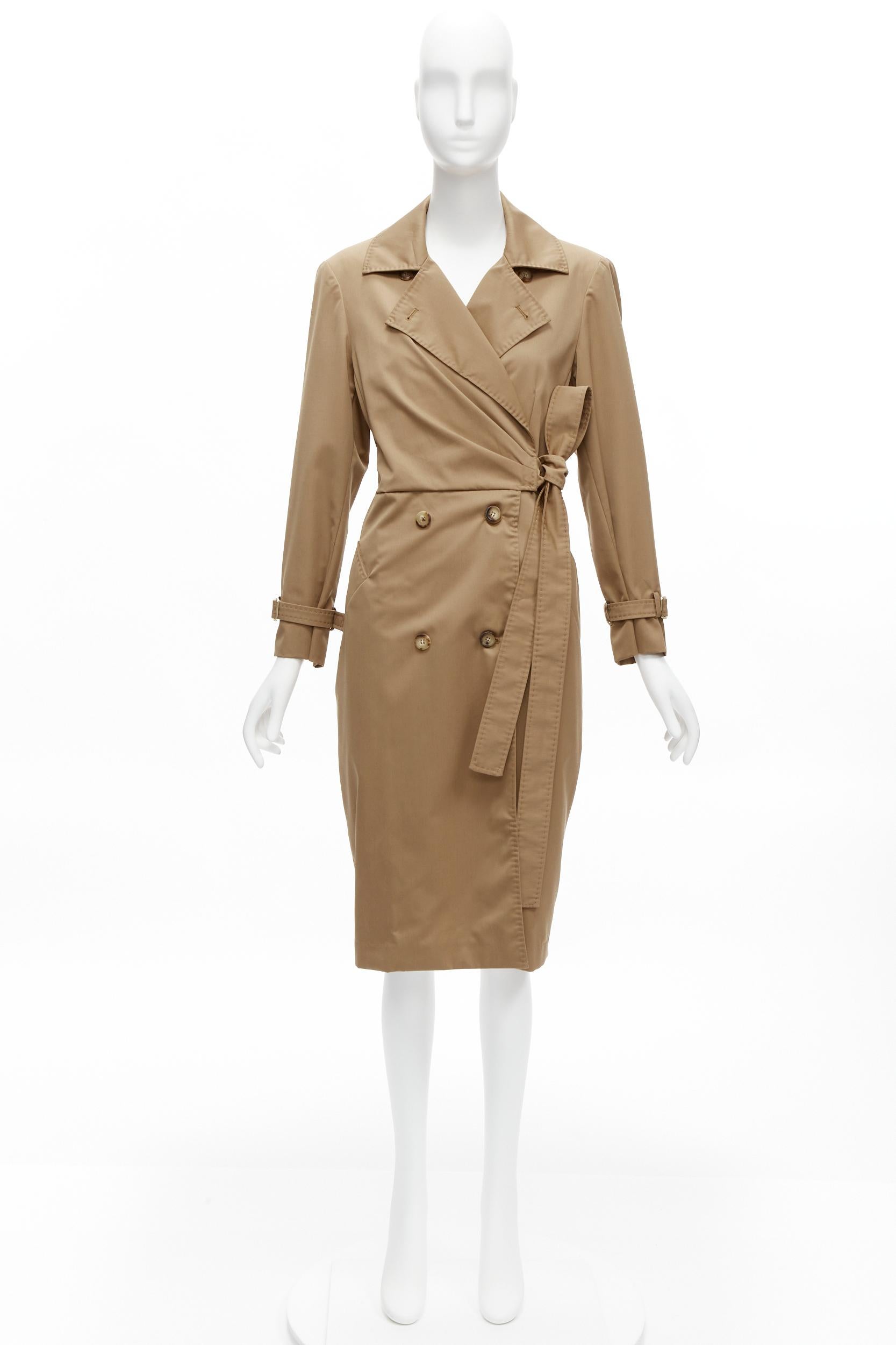 MAX MARA 100% virgin wool tan wrap tie trench coat dress IT42 M For Sale 5