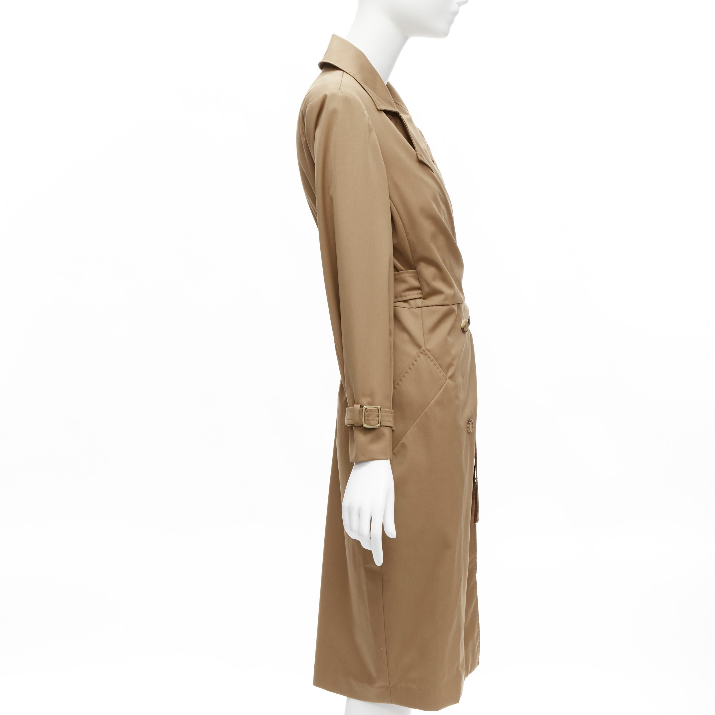 MAX MARA 100% virgin wool tan wrap tie trench coat dress IT42 M In Excellent Condition For Sale In Hong Kong, NT