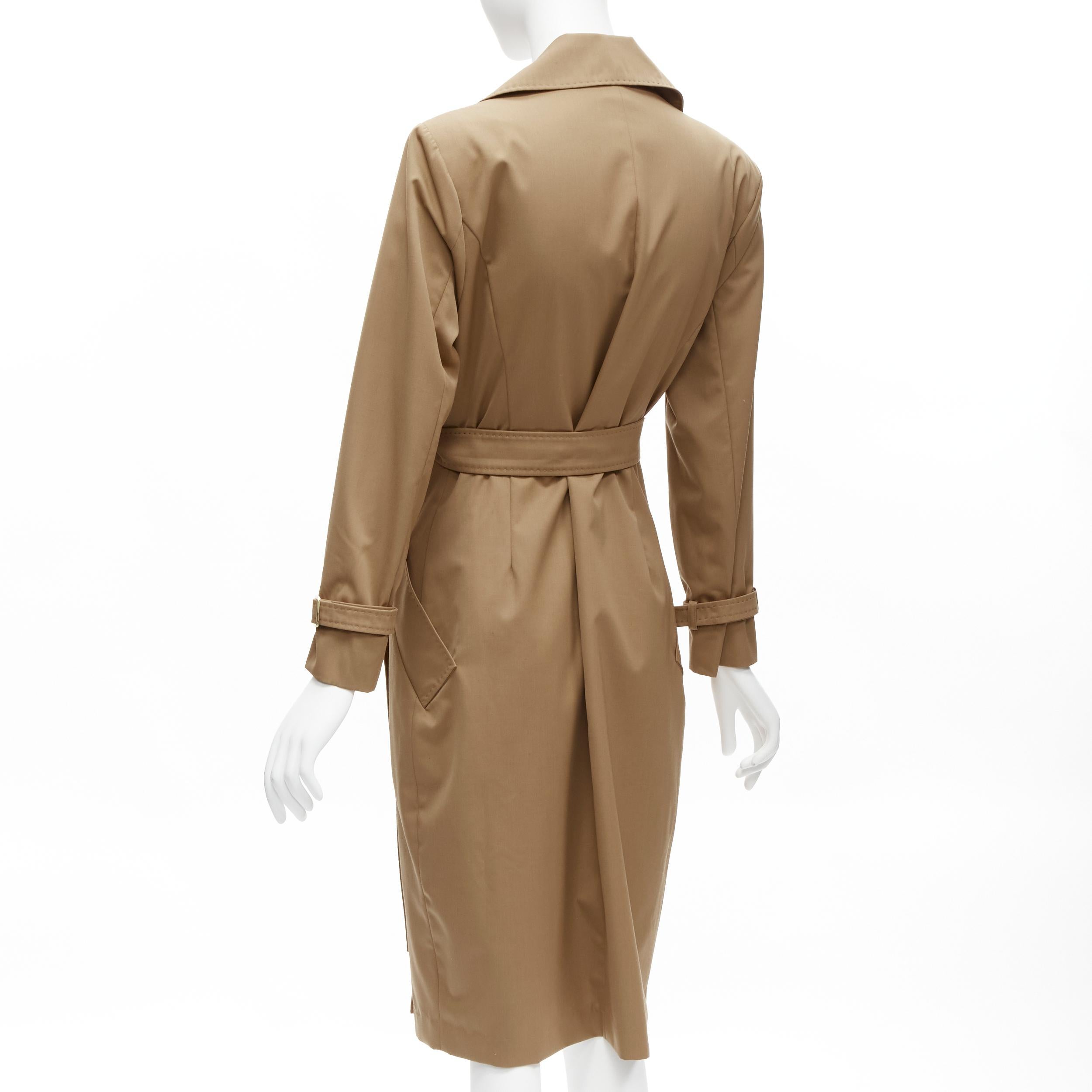 Women's MAX MARA 100% virgin wool tan wrap tie trench coat dress IT42 M For Sale