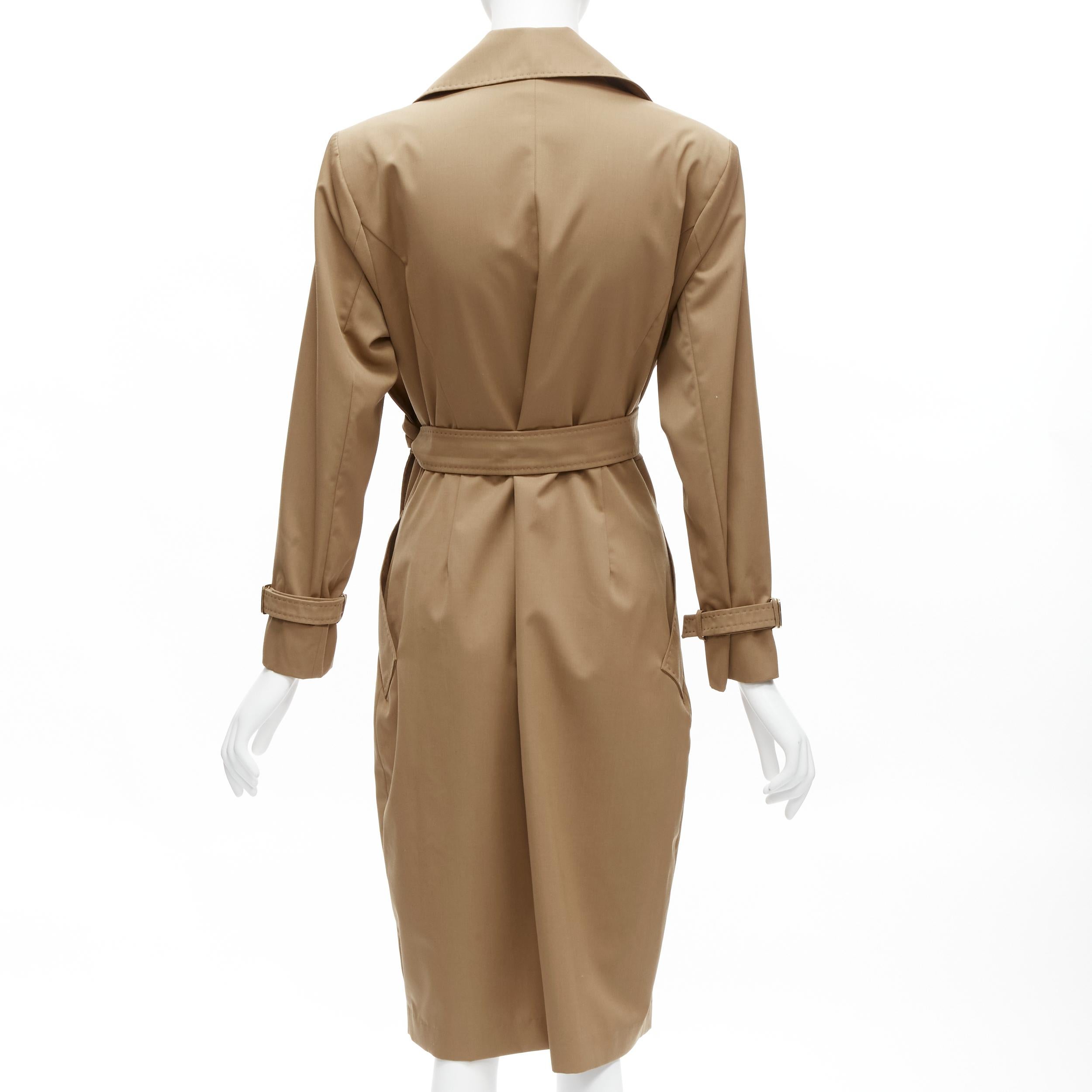 MAX MARA 100% virgin wool tan wrap tie trench coat dress IT42 M For Sale 1