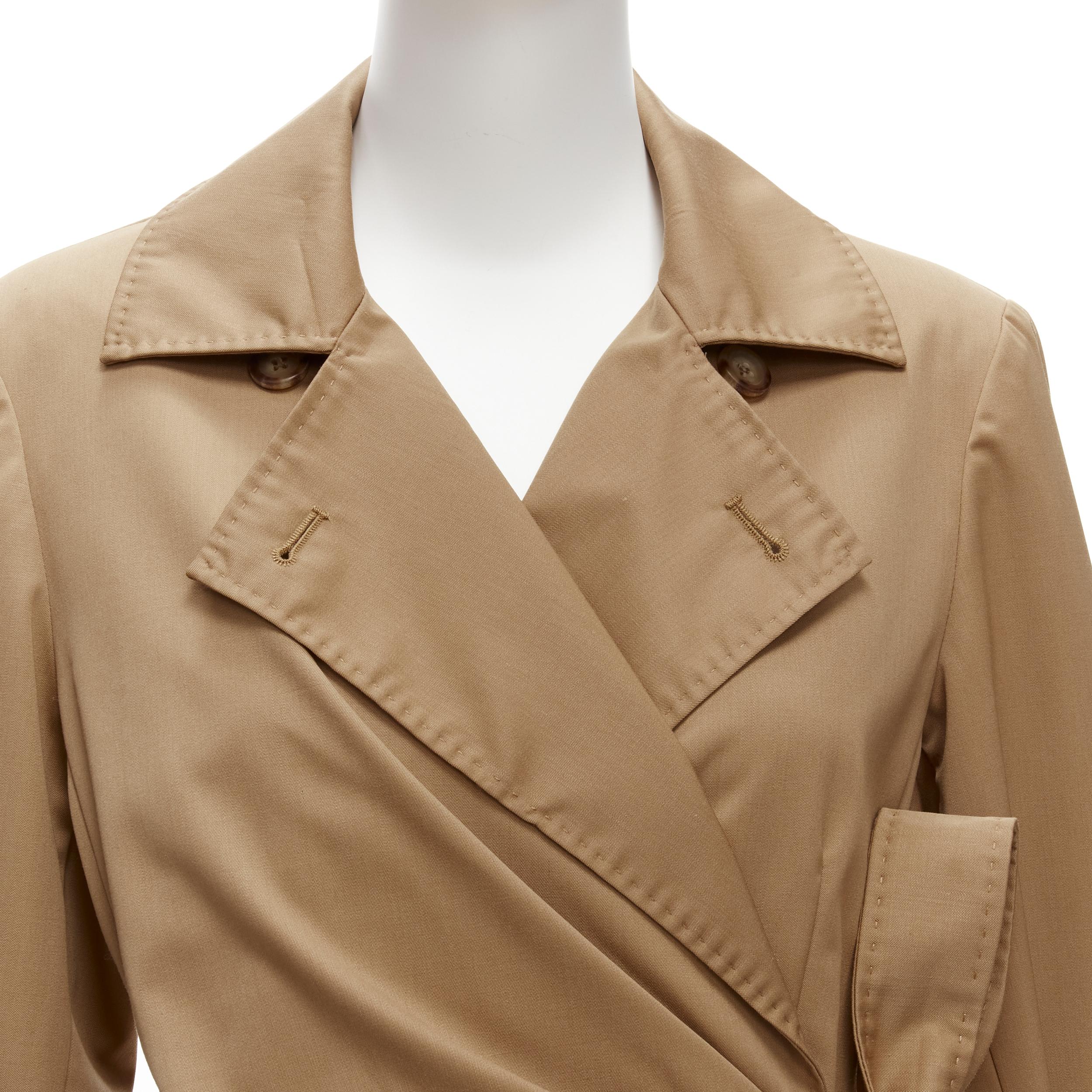 MAX MARA 100% virgin wool tan wrap tie trench coat dress IT42 M For Sale 2