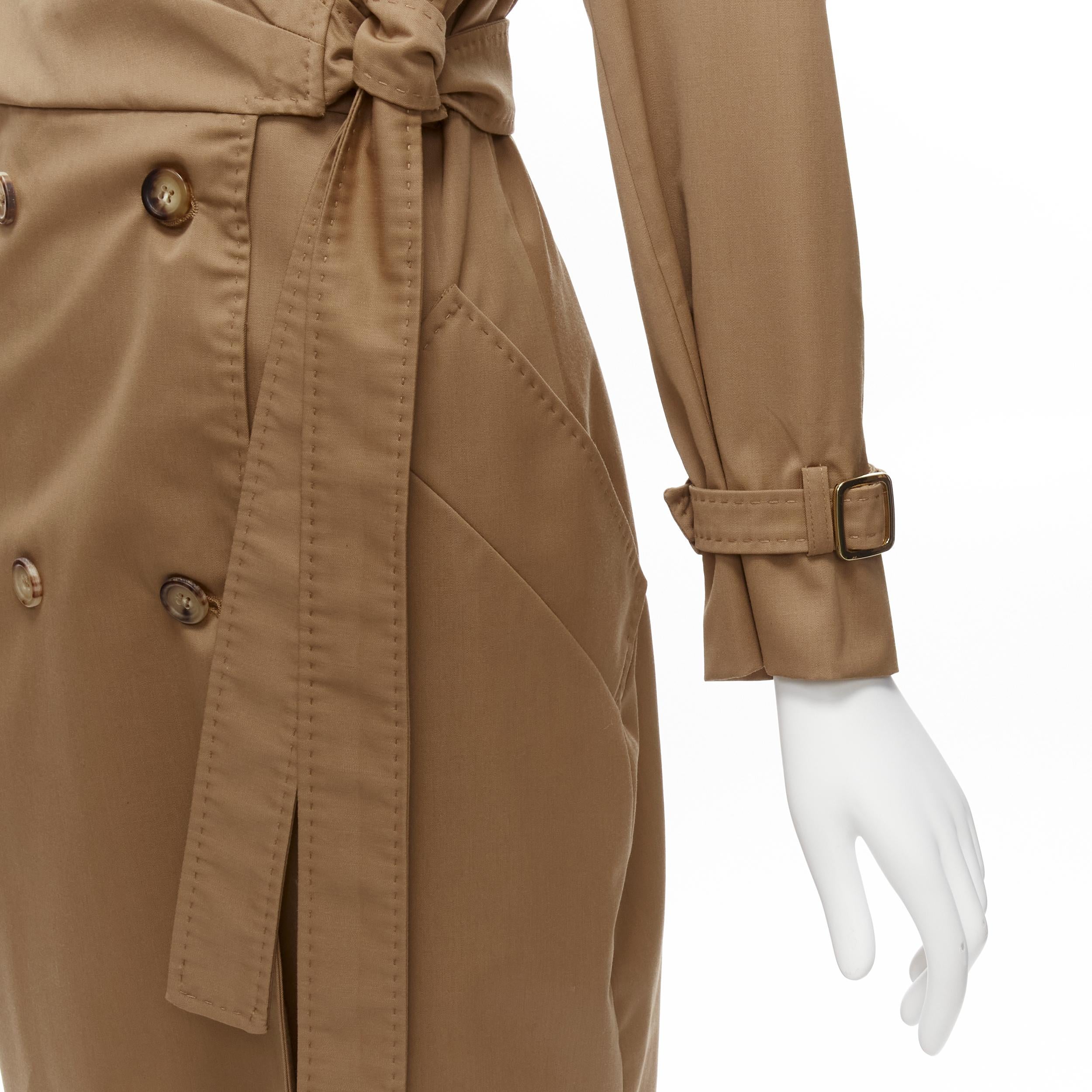 MAX MARA 100% virgin wool tan wrap tie trench coat dress IT42 M For Sale 3