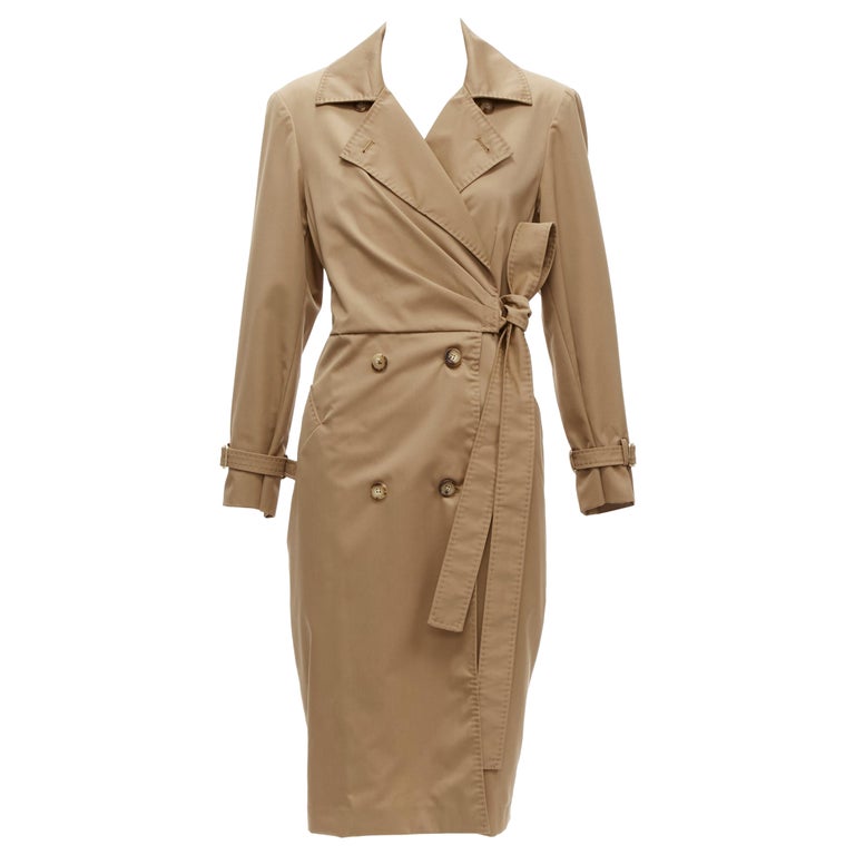 MAX MARA 100% virgin wool tan wrap tie trench coat dress IT42 M