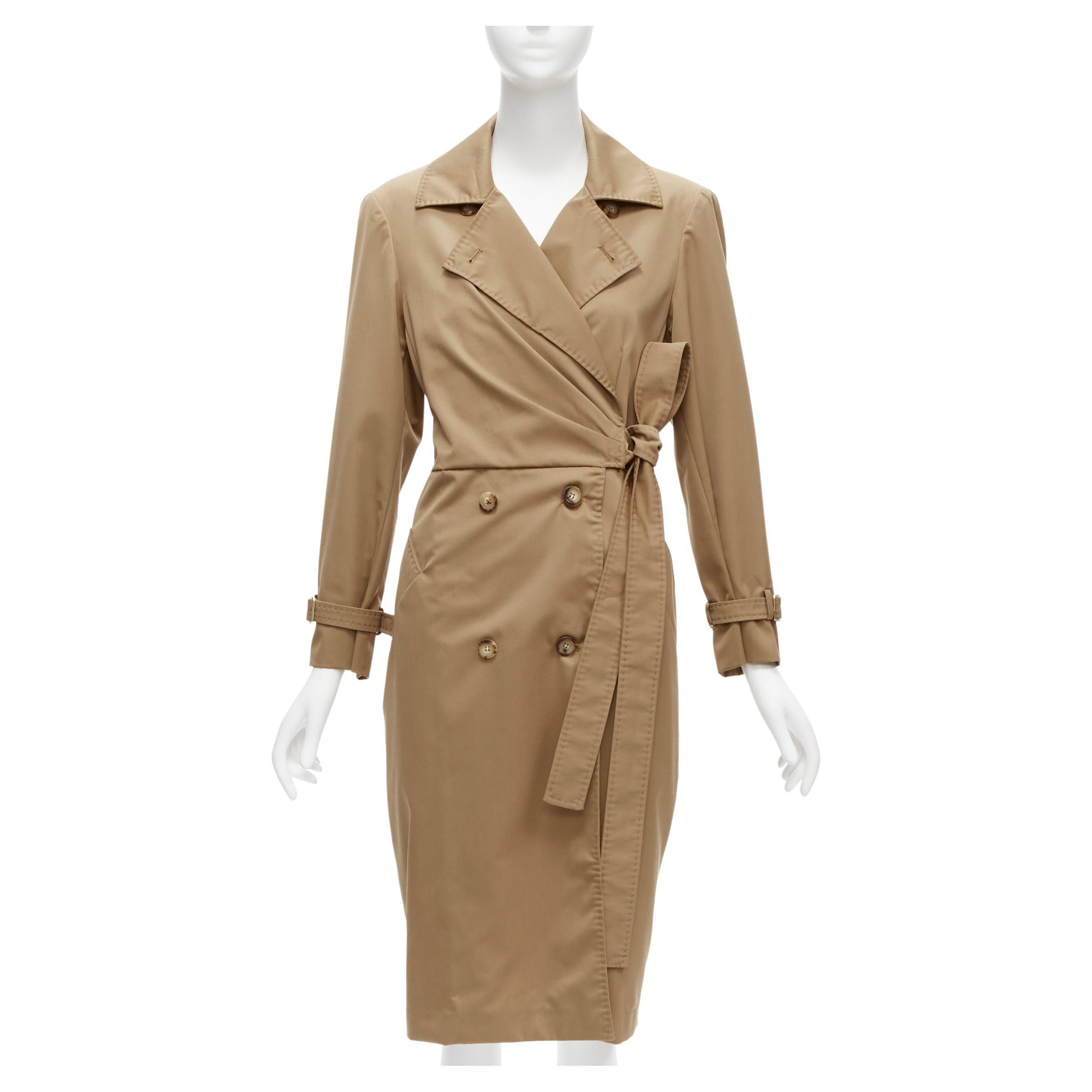 MAX MARA 100% virgin wool tan wrap tie trench coat dress IT42 M For Sale