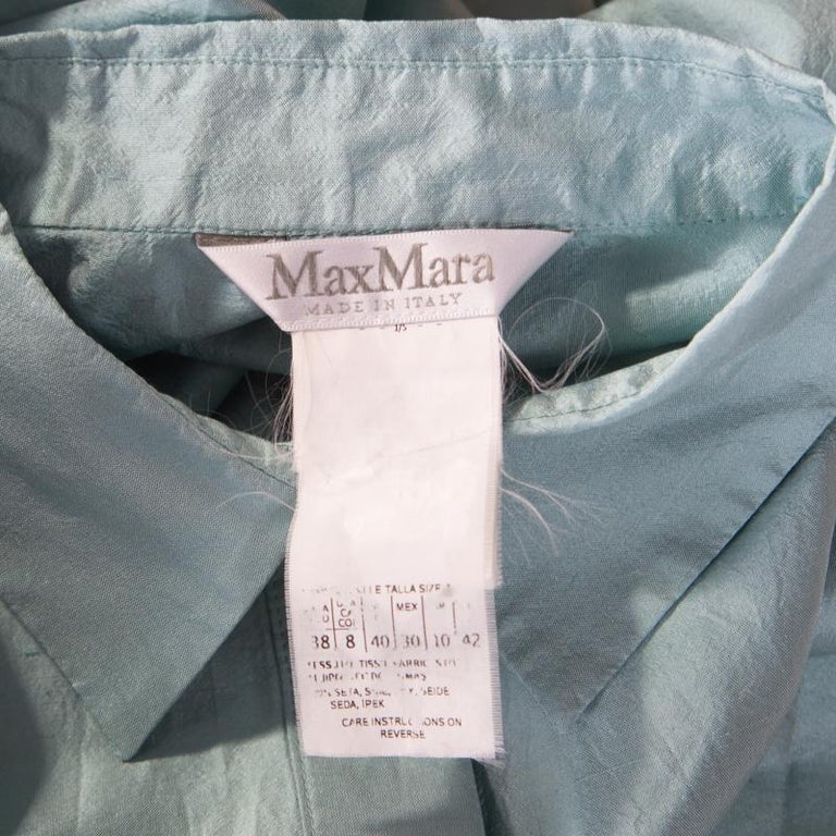 Max Mara Aqua Blue Raw Silk Belted Midi Shirt Dress S For Sale at 1stDibs