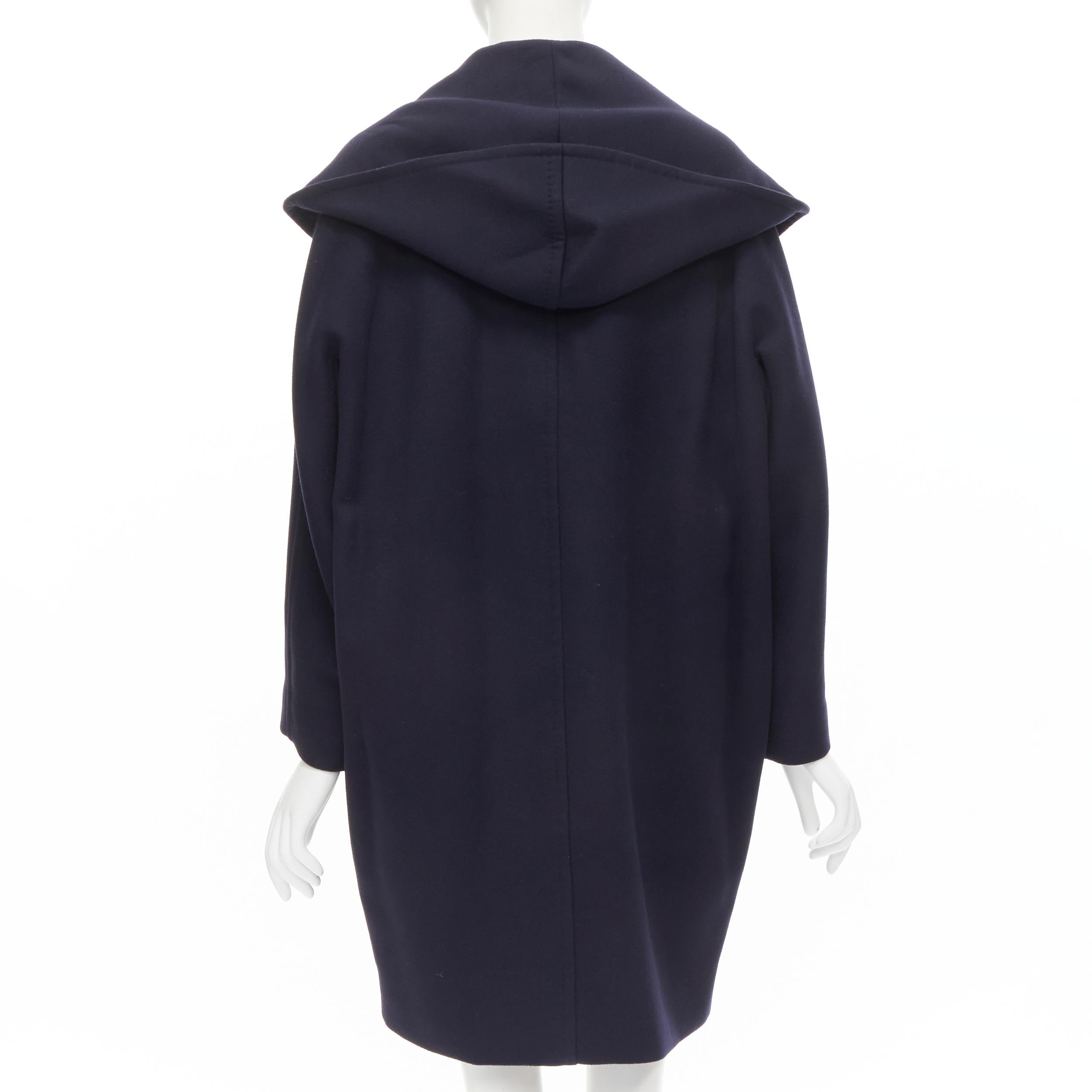 Black MAX MARA ATELIER navy blue wool cashmere hooded double breasted coat US2 XS