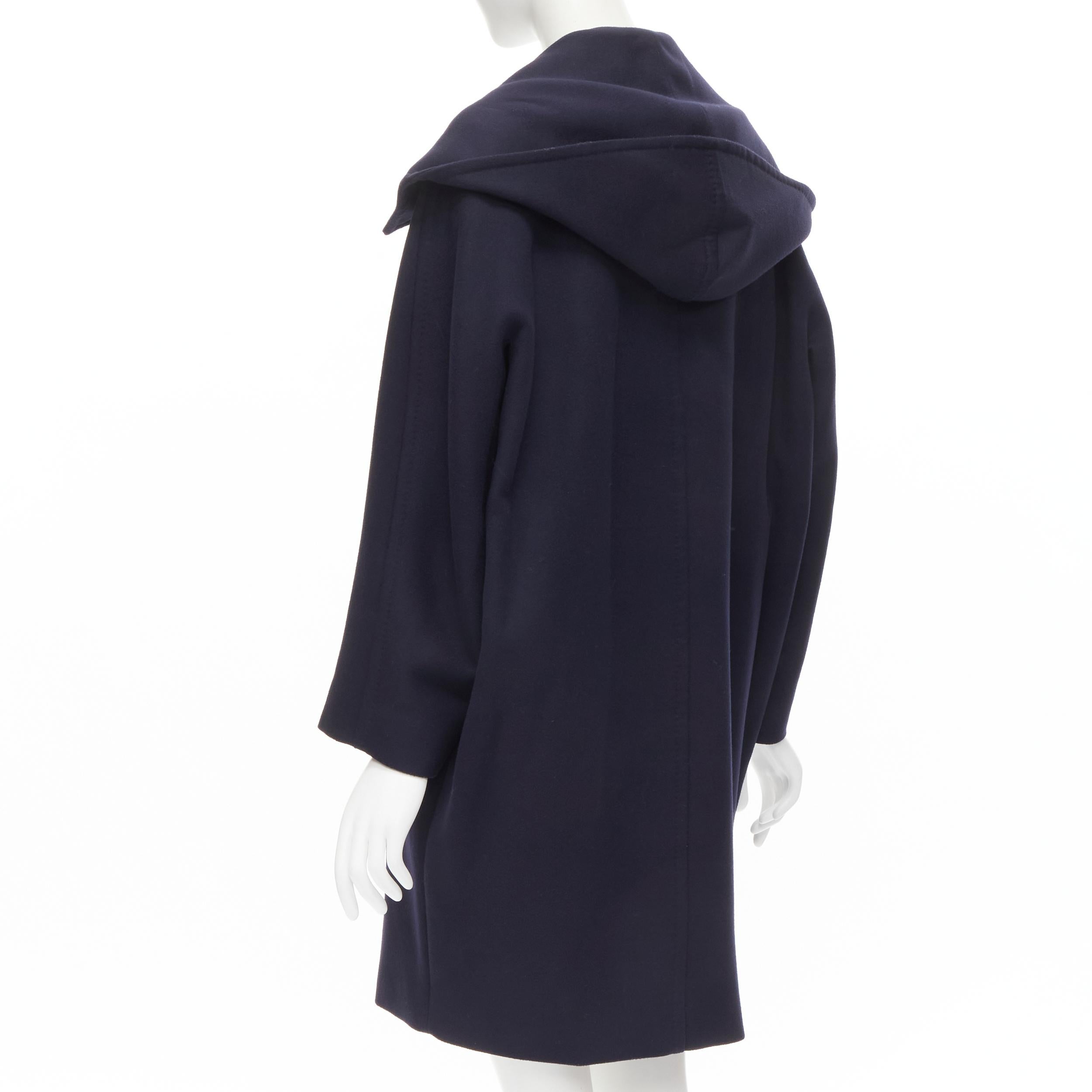 MAX MARA ATELIER navy blue wool cashmere hooded double breasted coat US2 XS In Excellent Condition In Hong Kong, NT