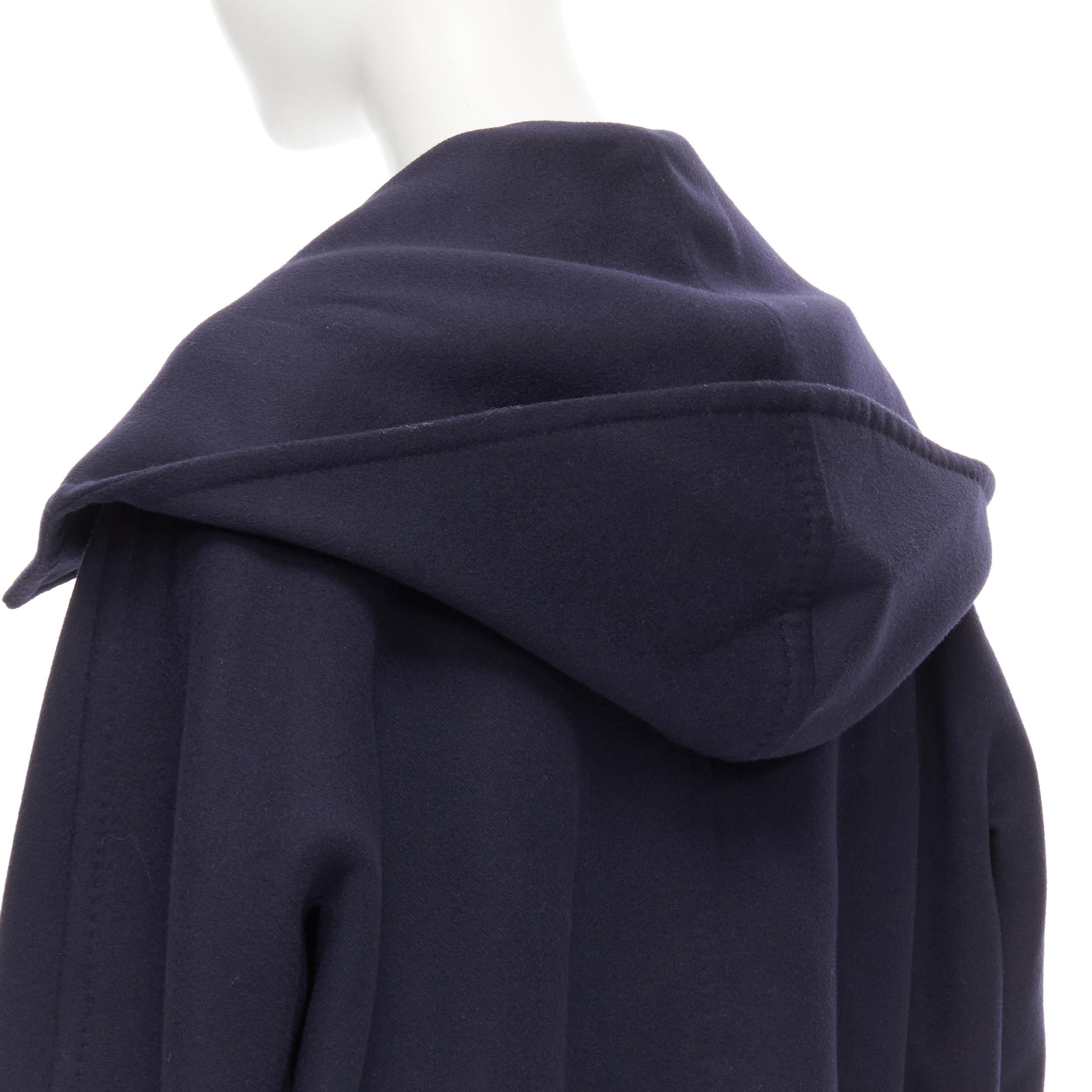 MAX MARA ATELIER navy blue wool cashmere hooded double breasted coat US2 XS 1