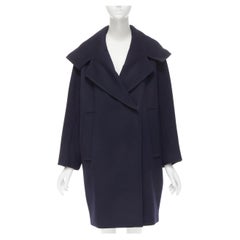 MAX MARA ATELIER navy blue wool cashmere hooded double breasted coat US2 XS