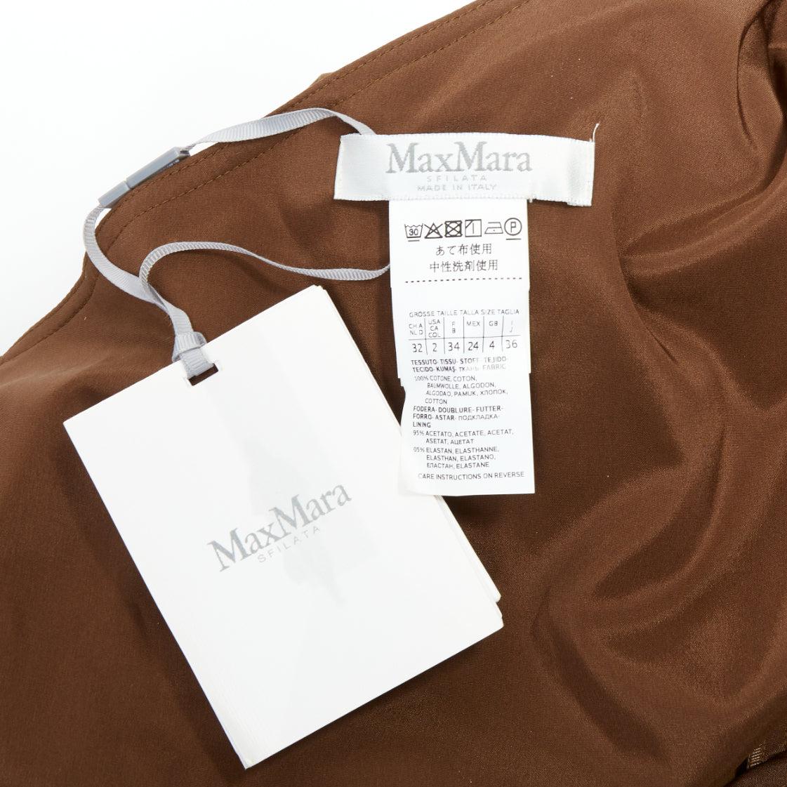 MAX MARA Avola brown cotton poplin one shoulder leather trim jumpsuit IT36 XXS For Sale 3