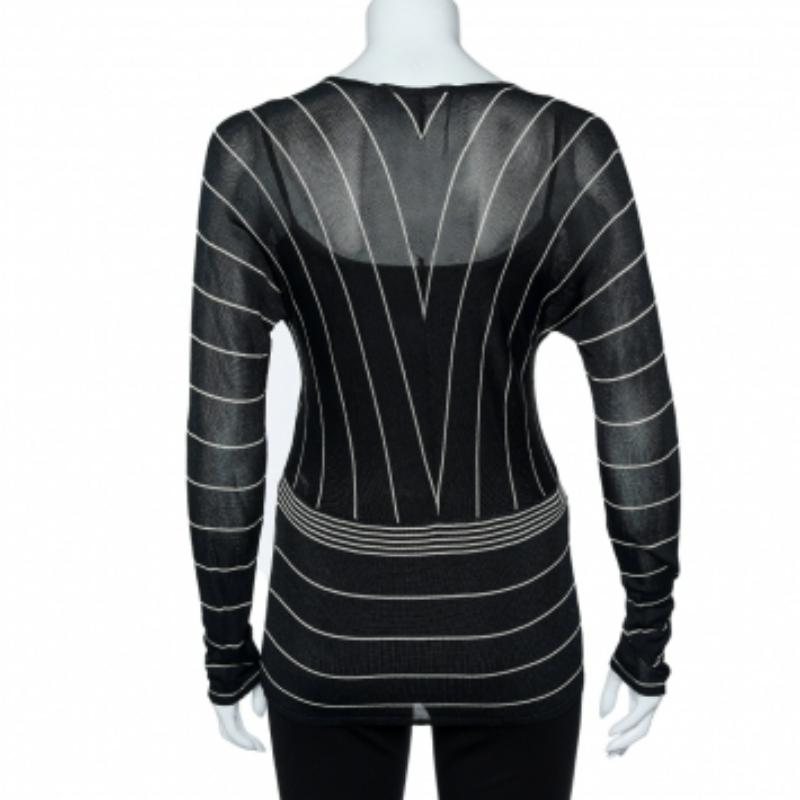 Max Mara Back Stripe Pattern Knit V-Neck Top M For Sale 2
