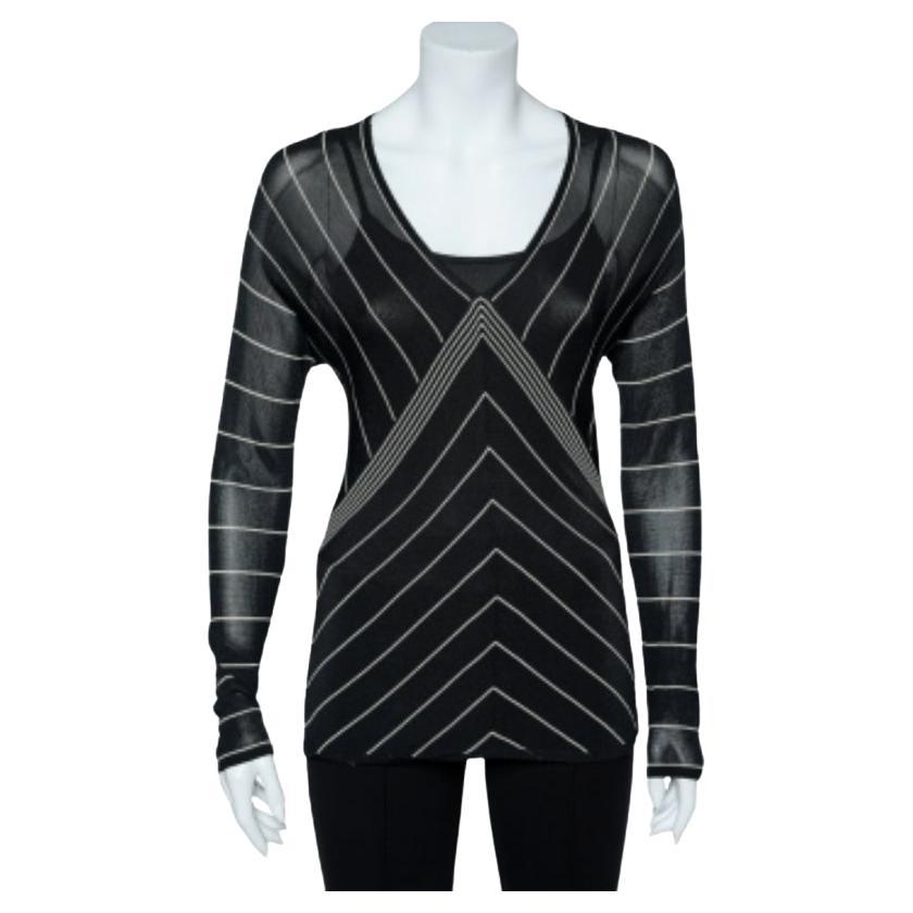Max Mara Back Stripe Pattern Knit V-Neck Top M For Sale