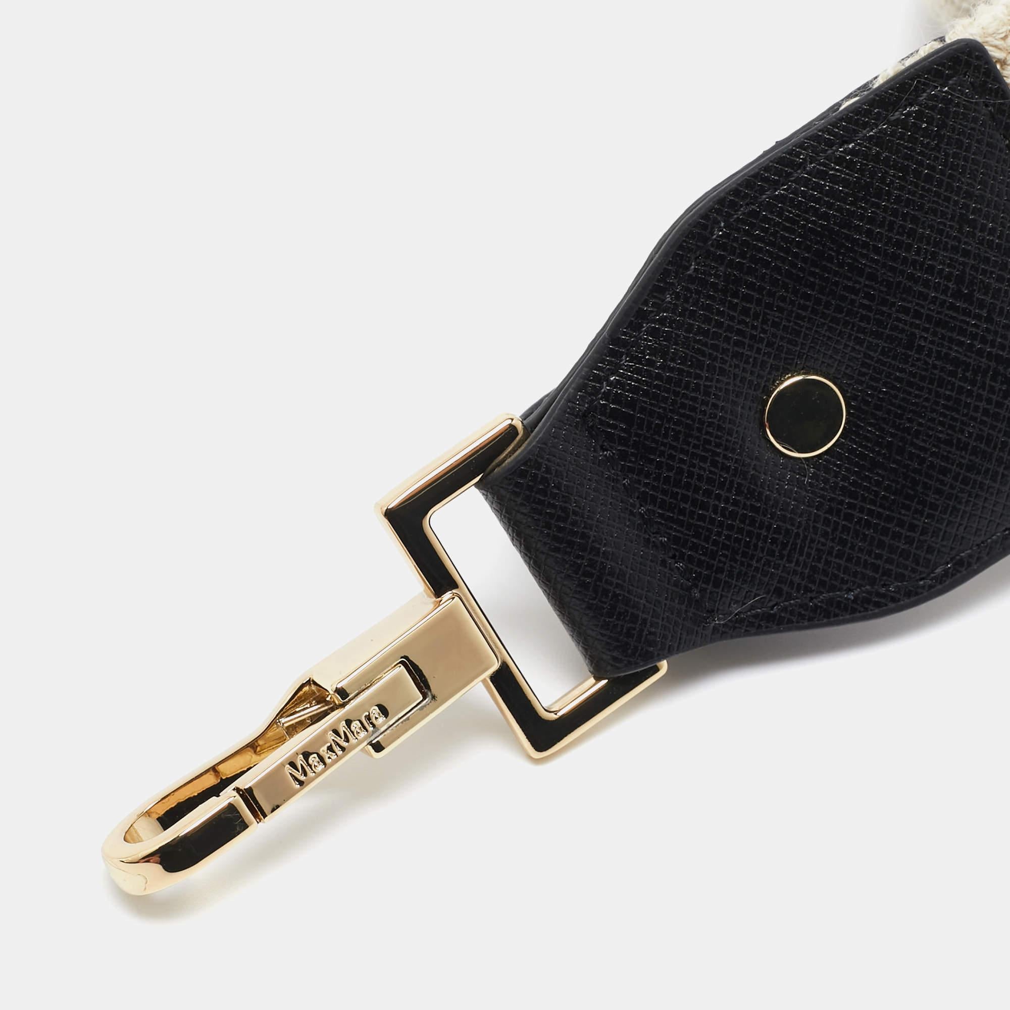 Women's Max Mara Beige/Black Canvas and Leather Shoulder Bag Strap For Sale