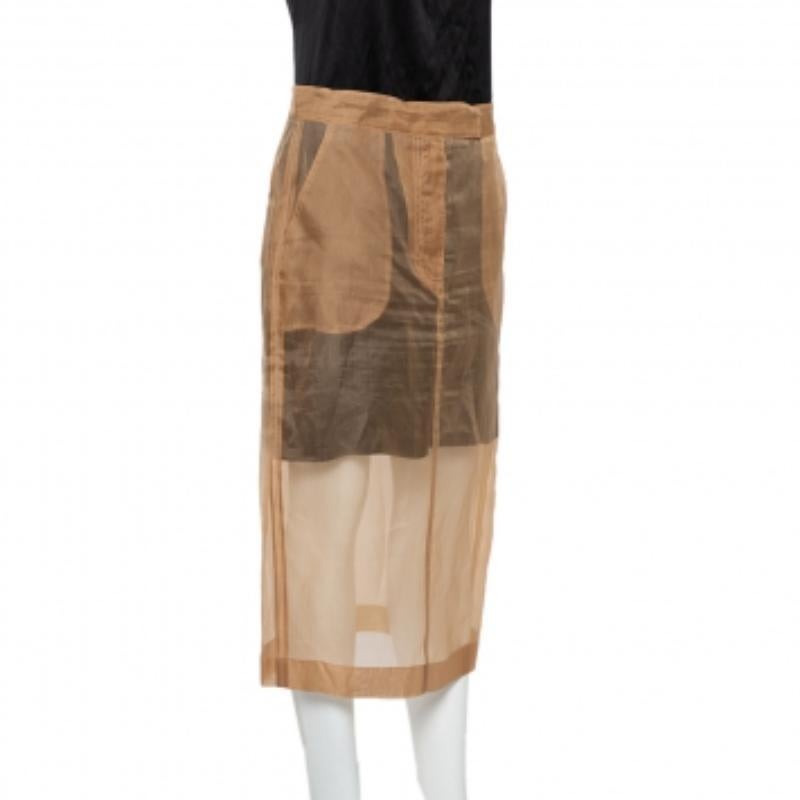 Max Mara Beige Silk Sheer Pencil Skirt M In Excellent Condition For Sale In Dubai, Al Qouz 2
