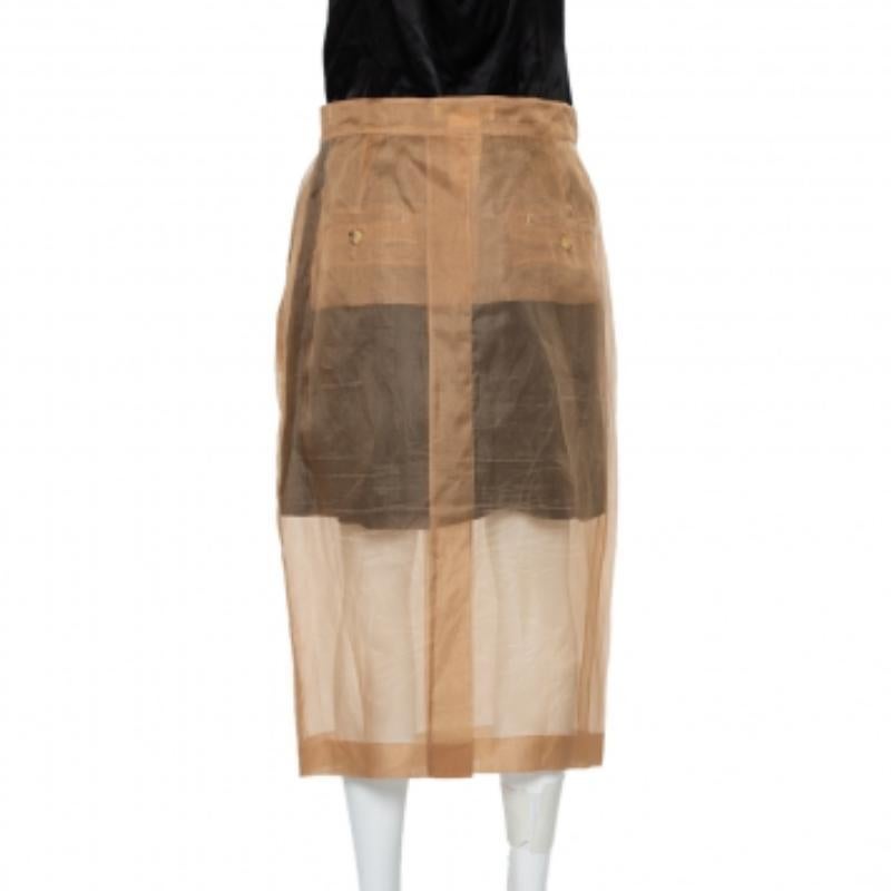 Women's Max Mara Beige Silk Sheer Pencil Skirt M For Sale