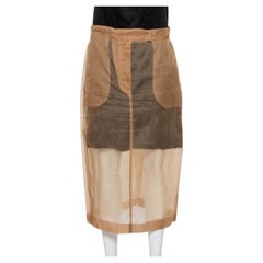 Max Mara Beige Silk Sheer Pencil Skirt M