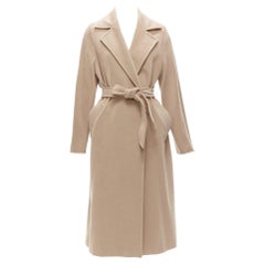 MAX MARA beige virgin Wolle Angora Krawattengürtel langer Mantel IT38 XS