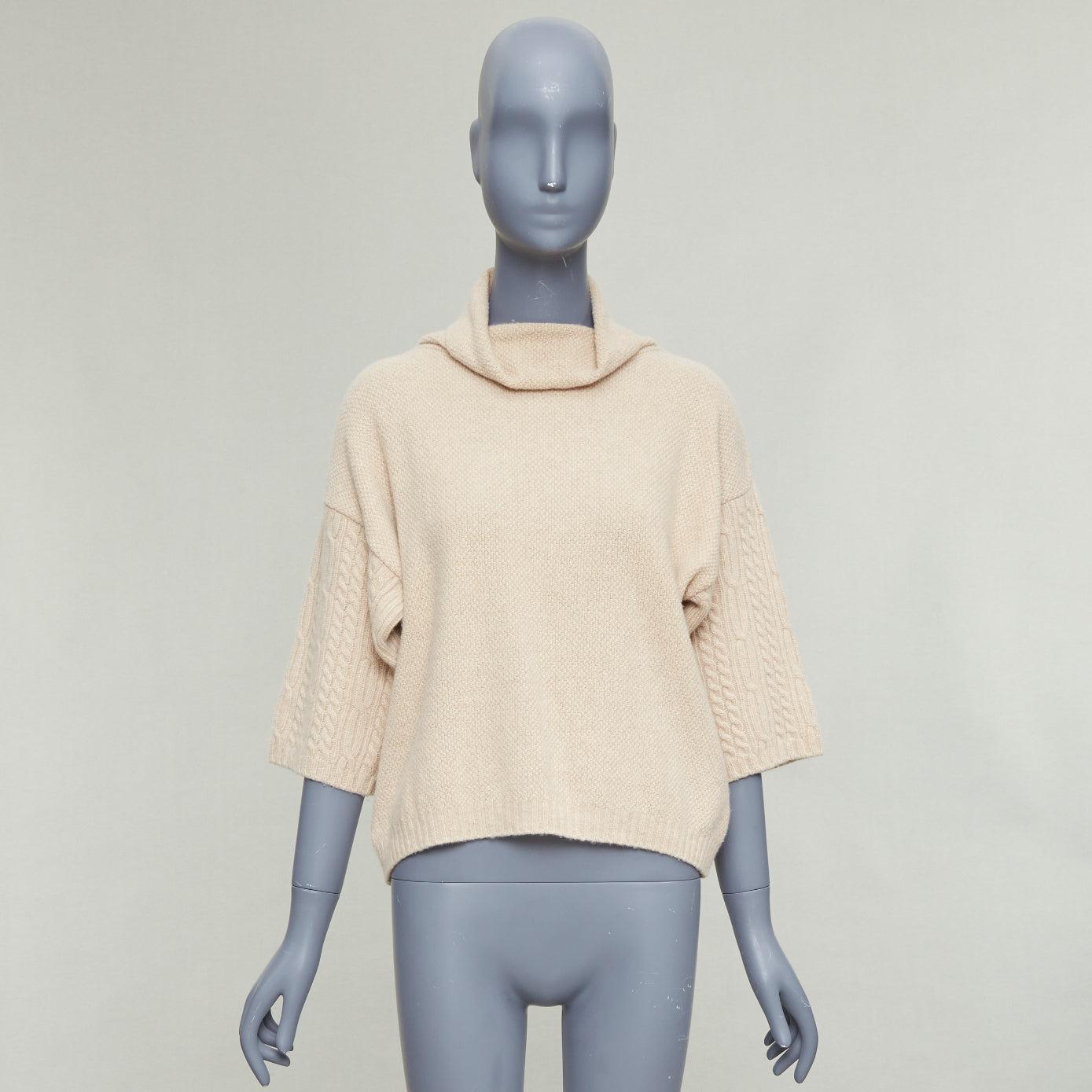 MAX MARA maglione beige in lana vergine e cachemire con maniche in maglia a filo S in vendita 4