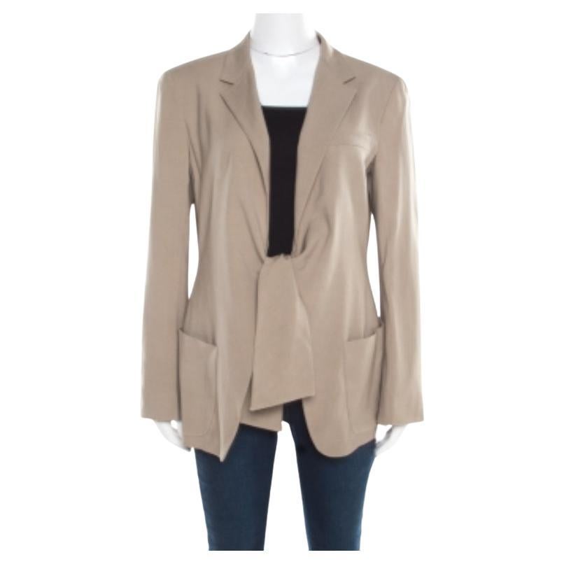 Max Mara Beige Wolle und Seide Front Krawattendetail Blazer L im Angebot
