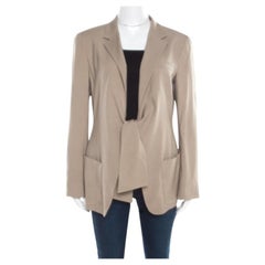 Max Mara Beige Wool and Silk Front Tie Detail Blazer L