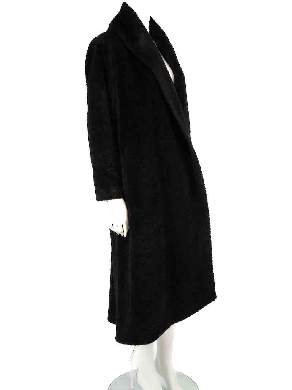 CONDITION is Very good. Hardly any visible wear to coat is evident on this used Max Mara designer resale item.
 
 
 
 Details
 
 
 Black
 
 Alpaca wool
 
 Long coat
 
 Open front
 
 2x Front side pockets
 
 
 
 
 
 Made in Italy
 
 
 
 Composition
