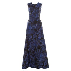 Max Mara Black and Blue Floral Printed Sleeveless Acinoso Gown S