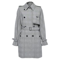 Max Mara Black Checked Patterned Cotton Aloe Trench Coat M