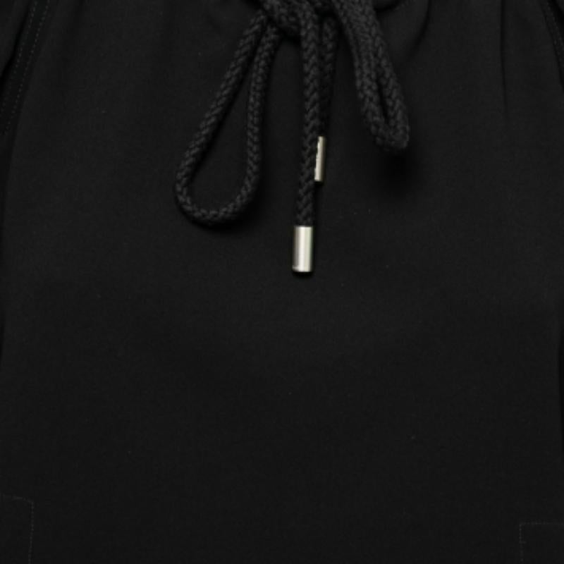 Women's Max Mara Black Crepe Drawstring Detail Pocketed Blouse M For Sale