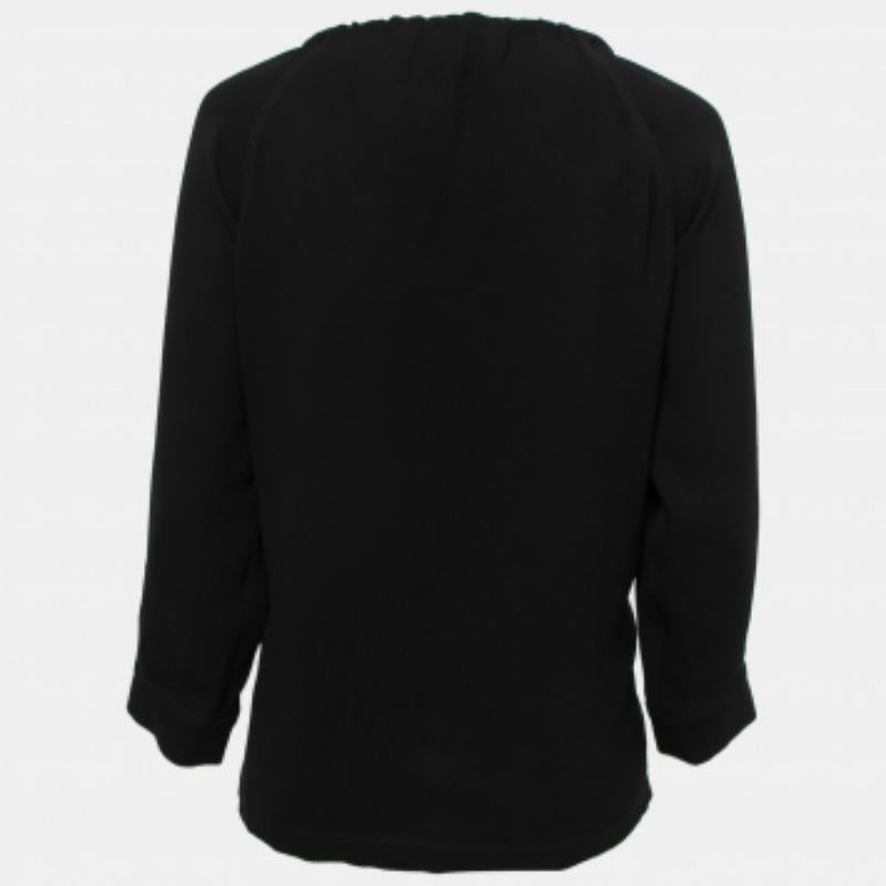 Max Mara Black Crepe Drawstring Detail Pocketed Blouse M For Sale 1