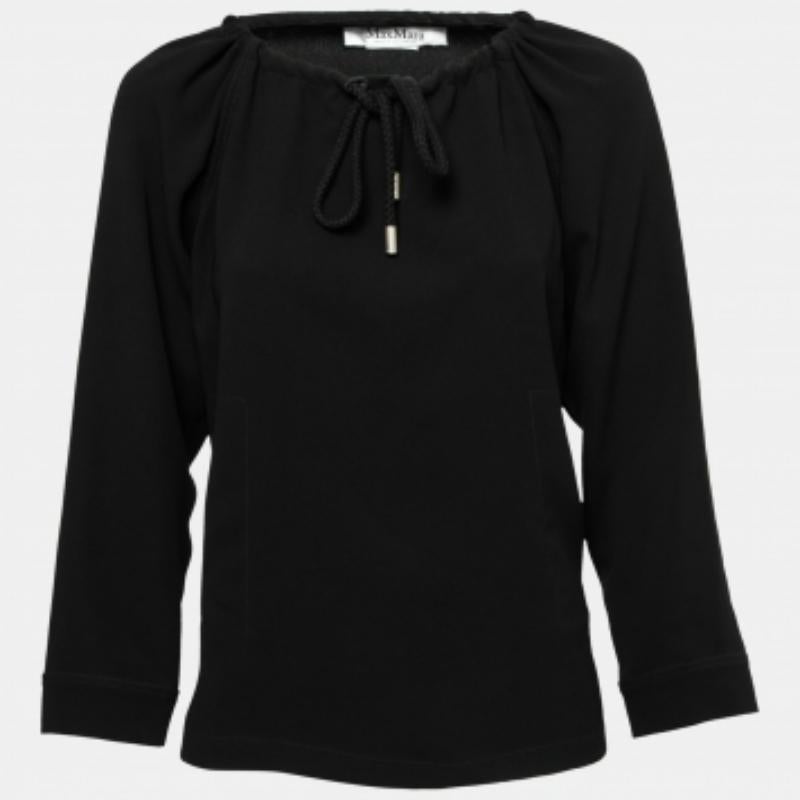 Max Mara Black Crepe Drawstring Detail Pocketed Blouse M For Sale