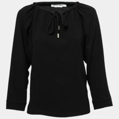 Max Mara Schwarze Taschenbluse aus Krepp mit Kordelzugdetails in Schwarz M