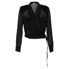 Max Mara Black Crepe Front Tie Detail Crop Jacket M