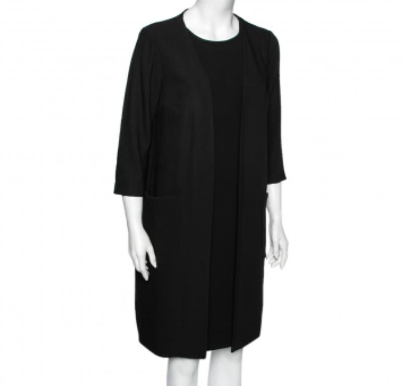 Women's Max Mara Black Crepe Overlay Detail Shift Dress M For Sale