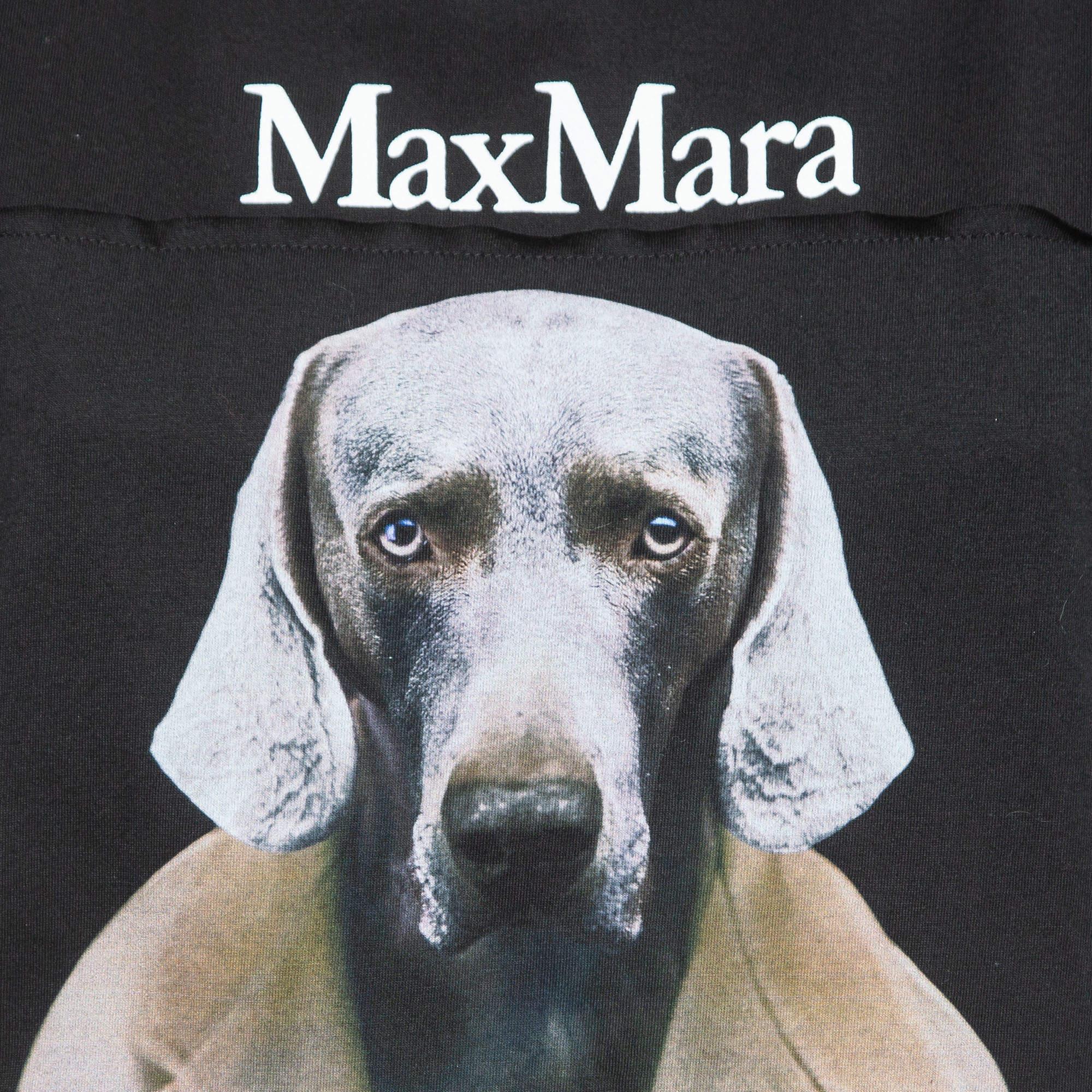Max Mara Black Dog Print Cotton T-Shirt XL For Sale 1