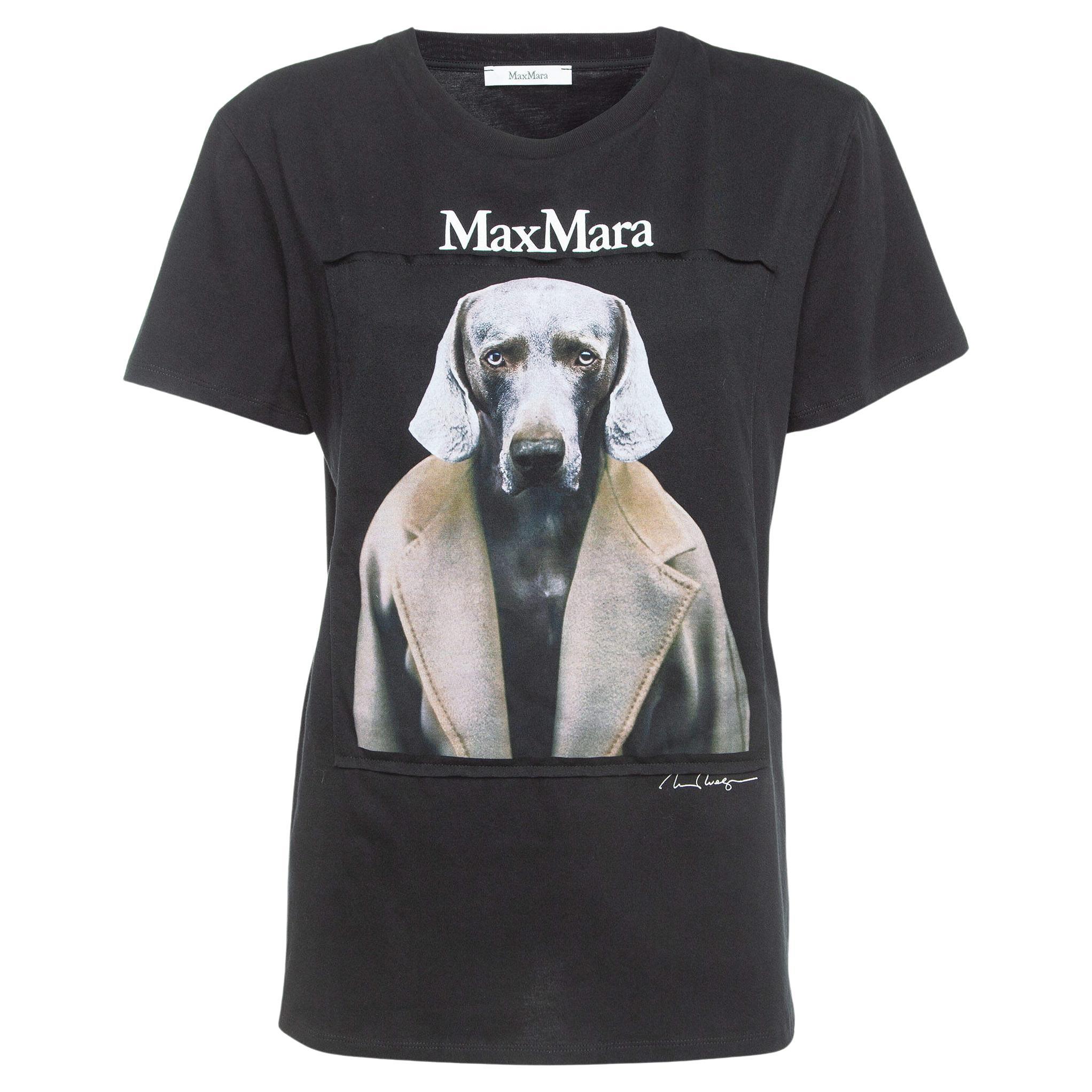 Max Mara Black Dog Print Cotton T-Shirt XL For Sale