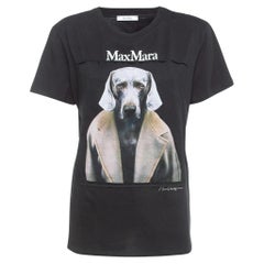 Used Max Mara Black Dog Print Cotton T-Shirt XL
