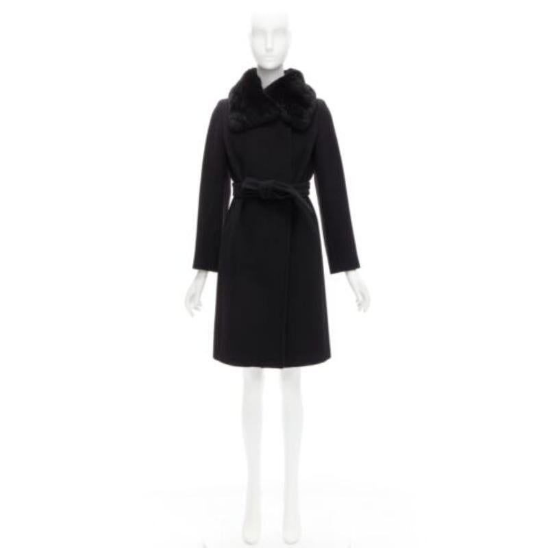 MAX MARA black fur collar virgin wool cashmere belted coat IT38 XS 5